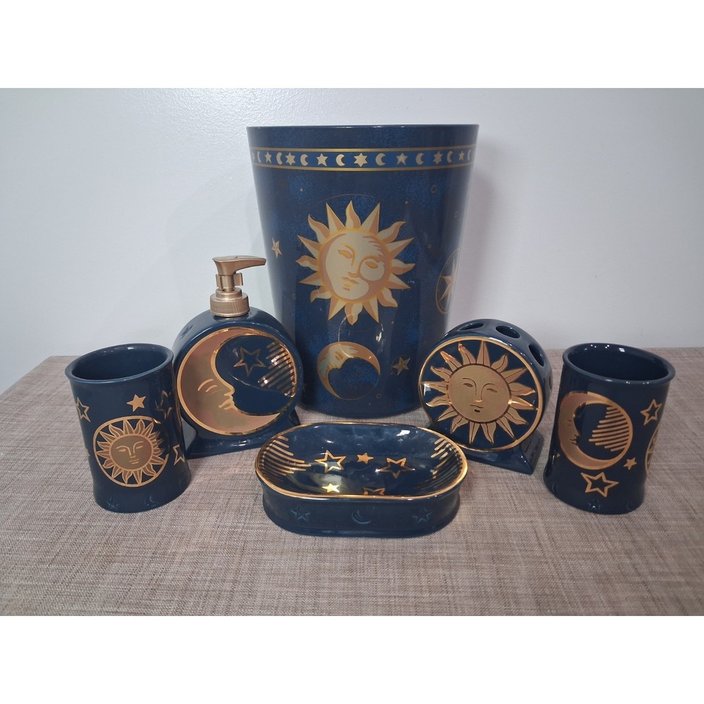 Vtg Spring Maid Cosmos Celestial Sun Blue Moon Star 6 Pc Bathroom Set 90s Y2K